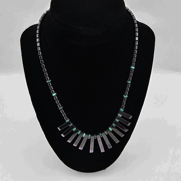 Vintage Hematite and Turquoise Bead Collar Necklace - Picture 1 of 4